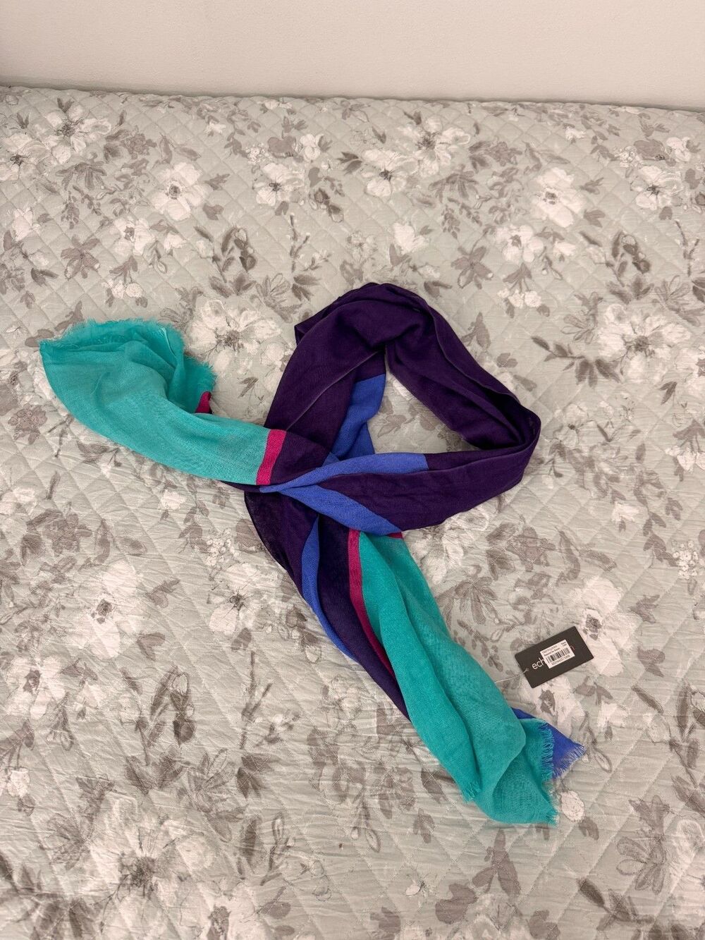 Echo Women’s Colorblock Scarf Wrap Purple Blue Teal Pink Modal Wool NWT